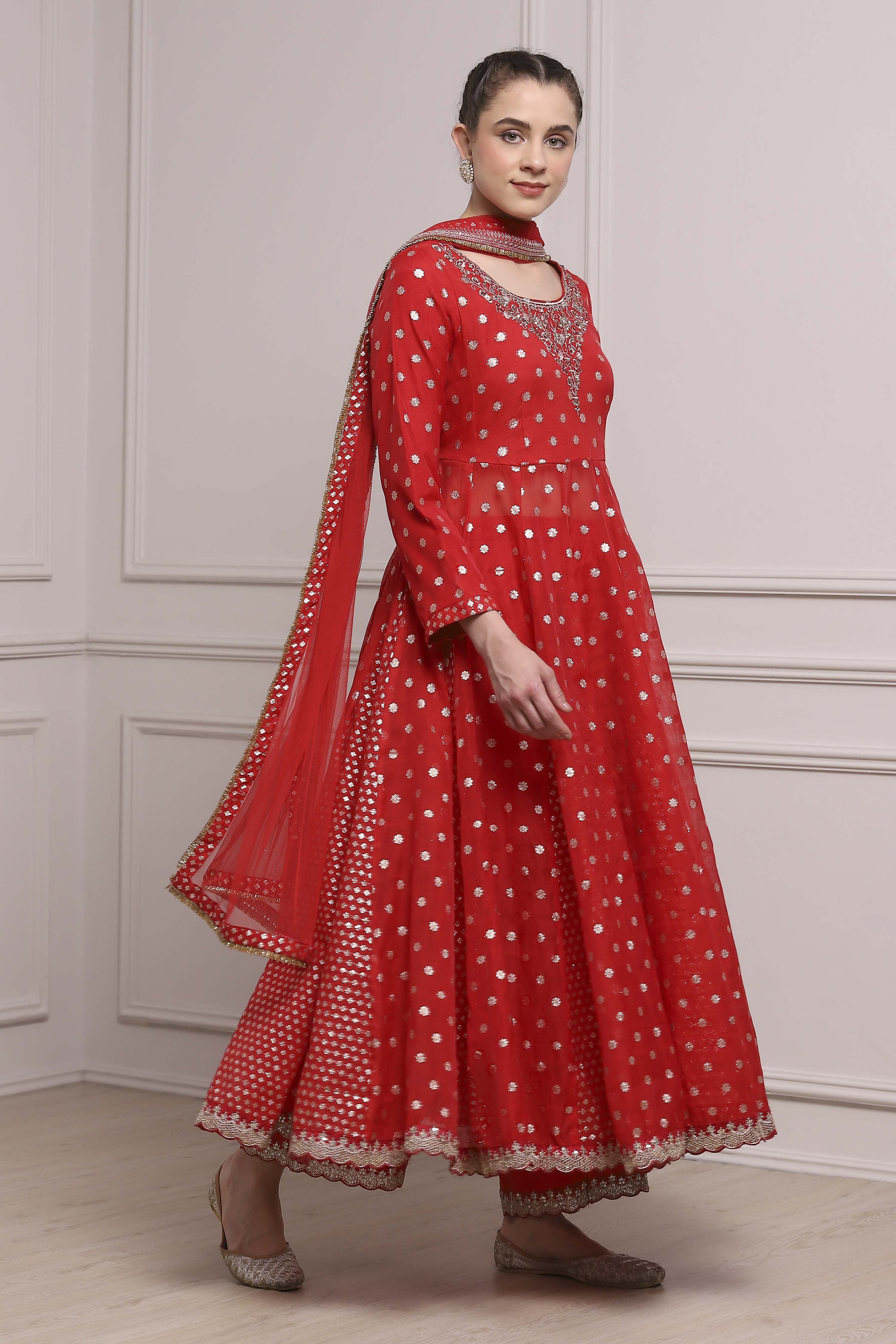Pink Cotton Yarndyed Kalidar Kurta Set image number 5