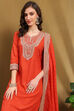 Orange Silk Embroidered Festive Straight Suit Set image number 7