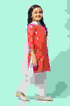 Red Cotton Straight Printed Kurta Patiala Salwar Suit Set image number 6