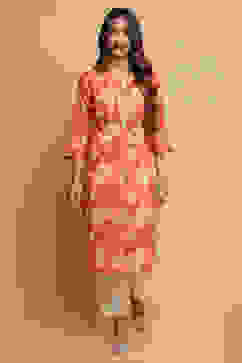 Brick Cotton Straight Kurta Pants Set image number 0