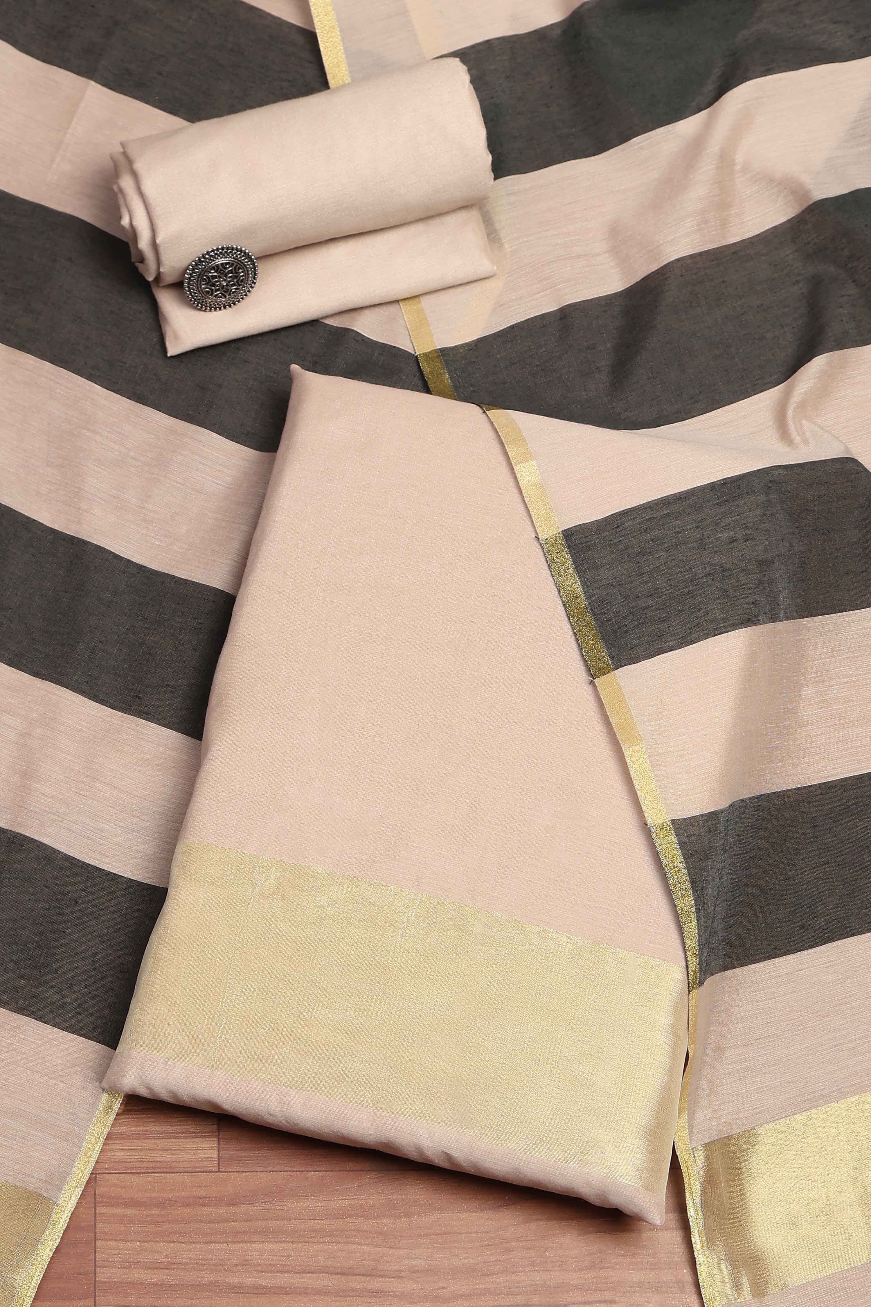 Beige Cotton Printed Embroidered Unstitched Suit Set image number 0