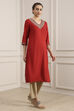 Red Solid Straight Kurta image number 4