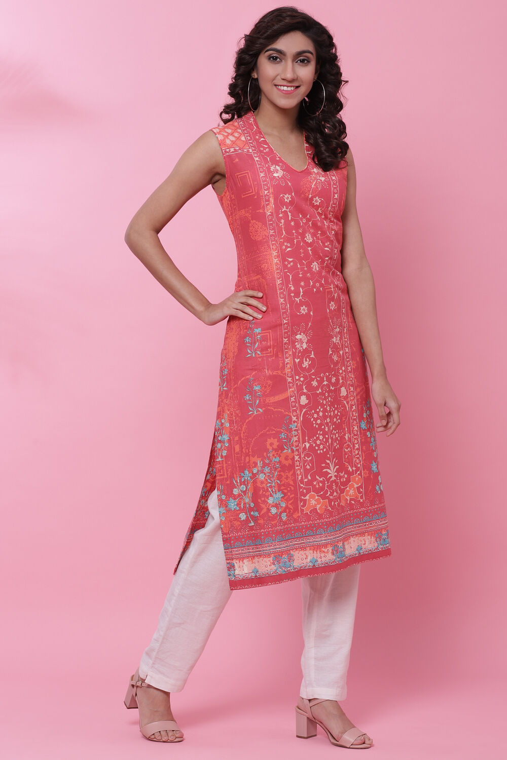 Purple Cotton Straight Printed Kurta image number 3