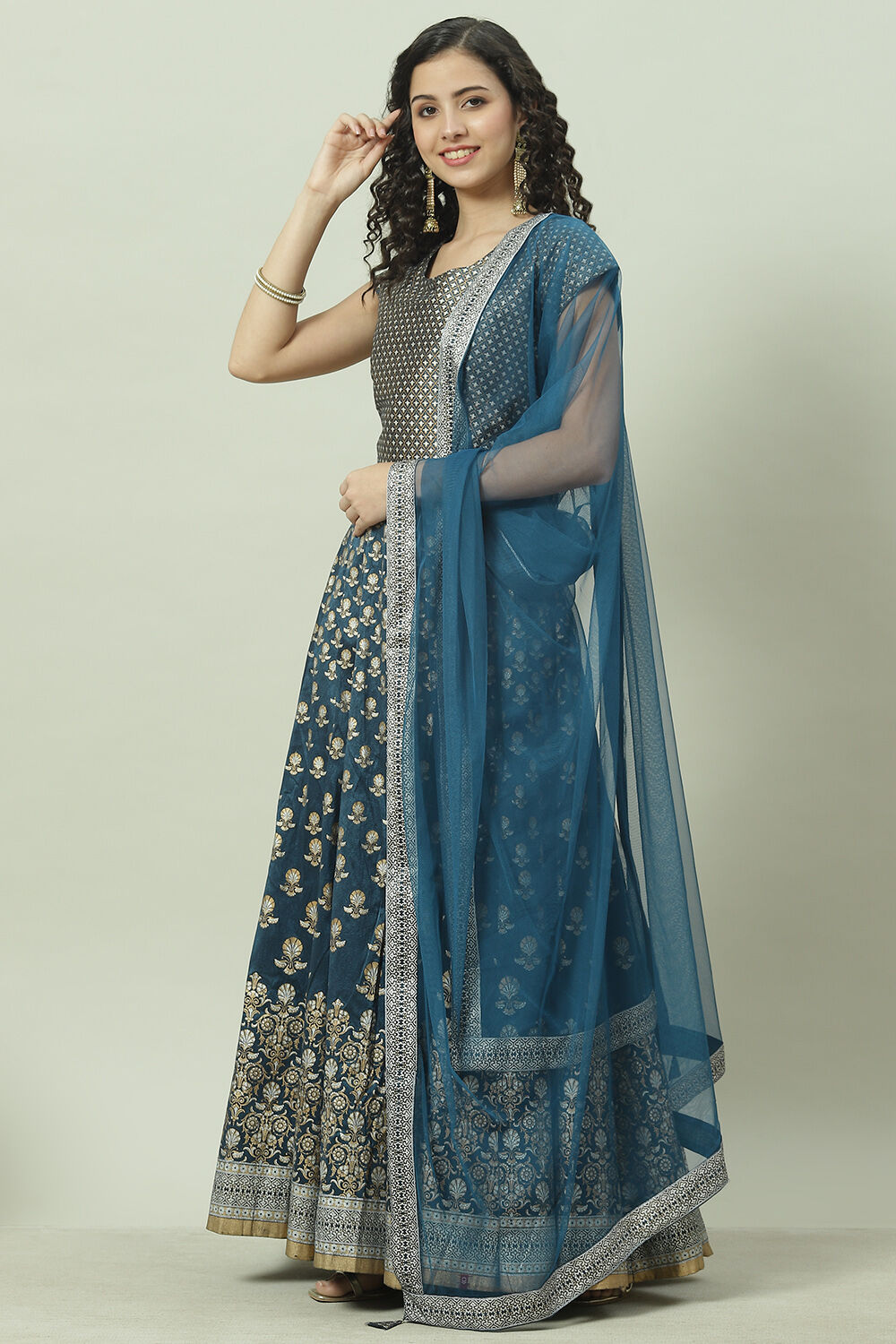 Teal Art Silk Lehenga  Set image number 5
