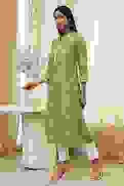 Olive Green Cotton Straight Kurta image number 2