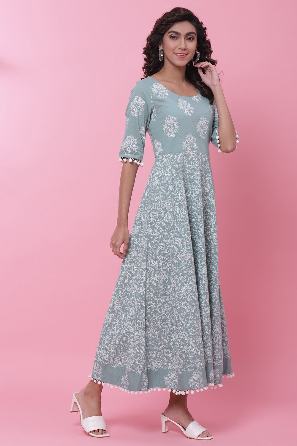 Onion Pink Cotton Printed Kurta Dress image number 3