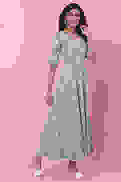 Sage Green Cotton Printed Kurta Dress image number 3