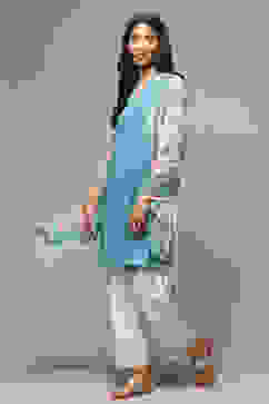 Turquoise Rayon Straight Kurta Salwar Suit Set image number 5