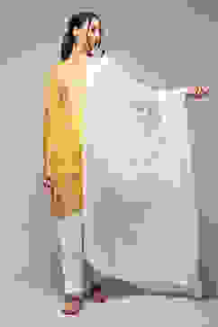 Off White Cotton Blend Printed Dupatta image number 2