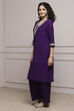 Purple Art Silk Straight Kurta Pants Set image number 3