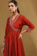 Rust Embroidered Angrakha Festive Anarkali Suit Set image number 5