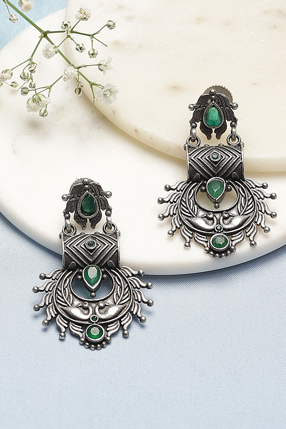 Green Oxidised Earrings image number 0