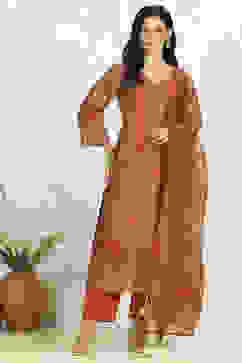 Rust Chanderi Unstitched Suit Set image number 7