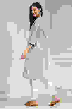 Blue Cotton Printed A-Line Kurta image number 3