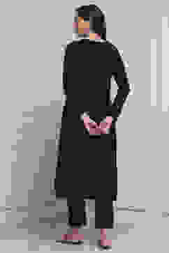 Black Acrylic Solid Straight Winter Kurta image number 3