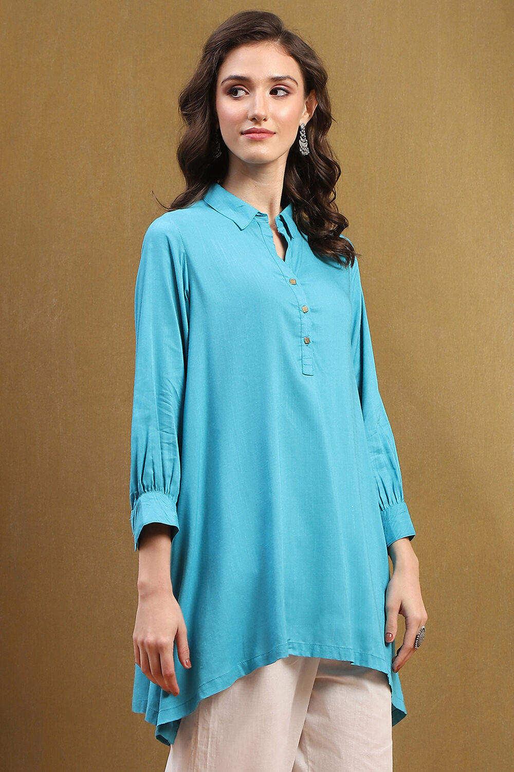Mustard Yellow Solid Asymmetric Short Kurta image number 4