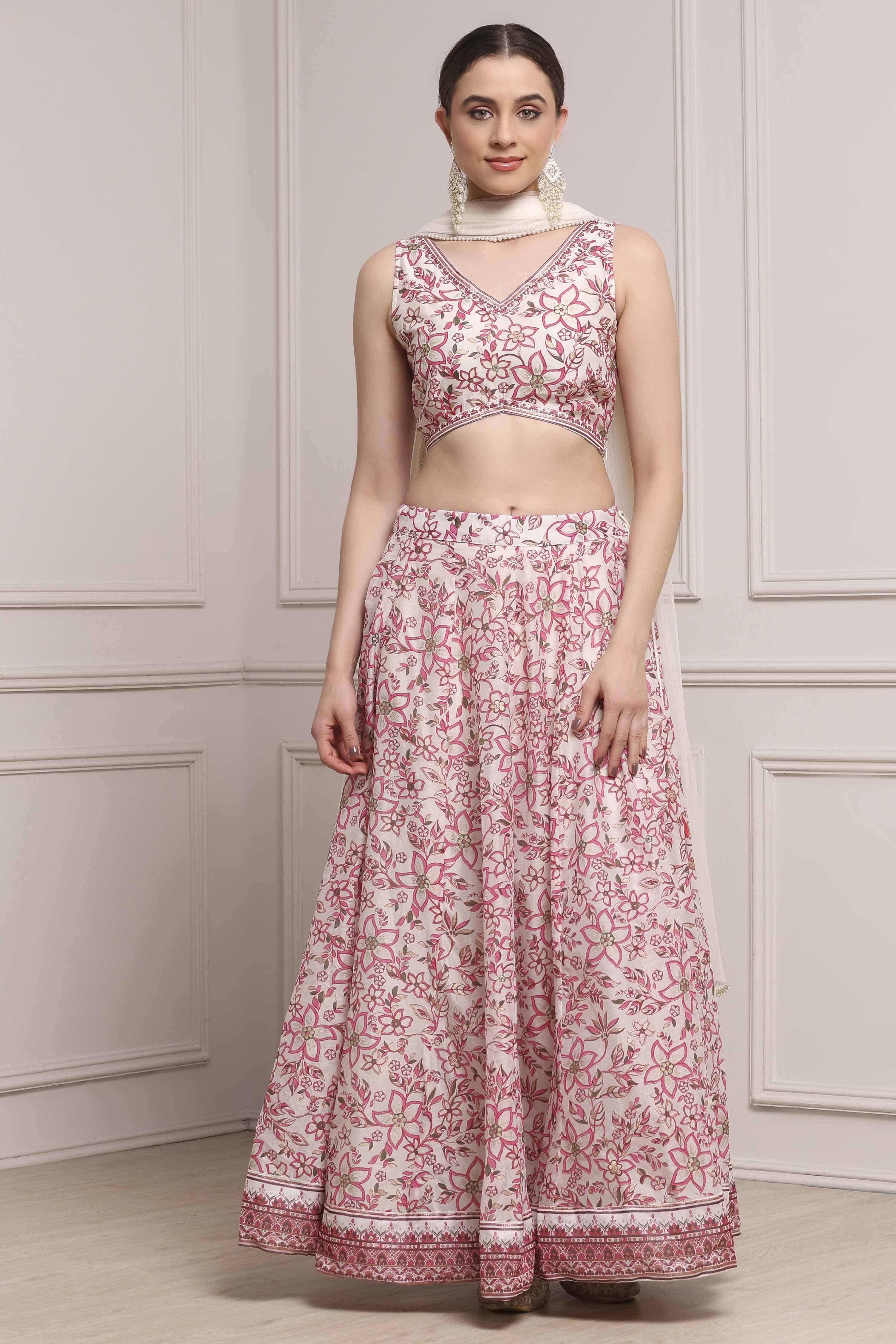 Ivory Polyester Printed Regular Lehenga Set image number 6