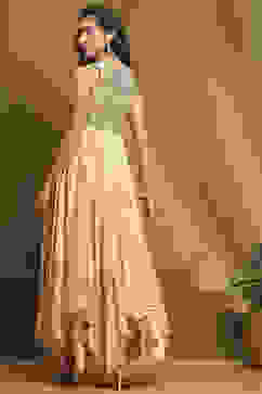 Beige Silk Chanderi Embroidered Asymmetric Suit Set image number 4