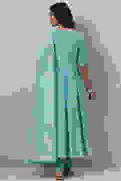 Turquoise Cotton Anarkali Kurta Churidar Suit Set image number 4