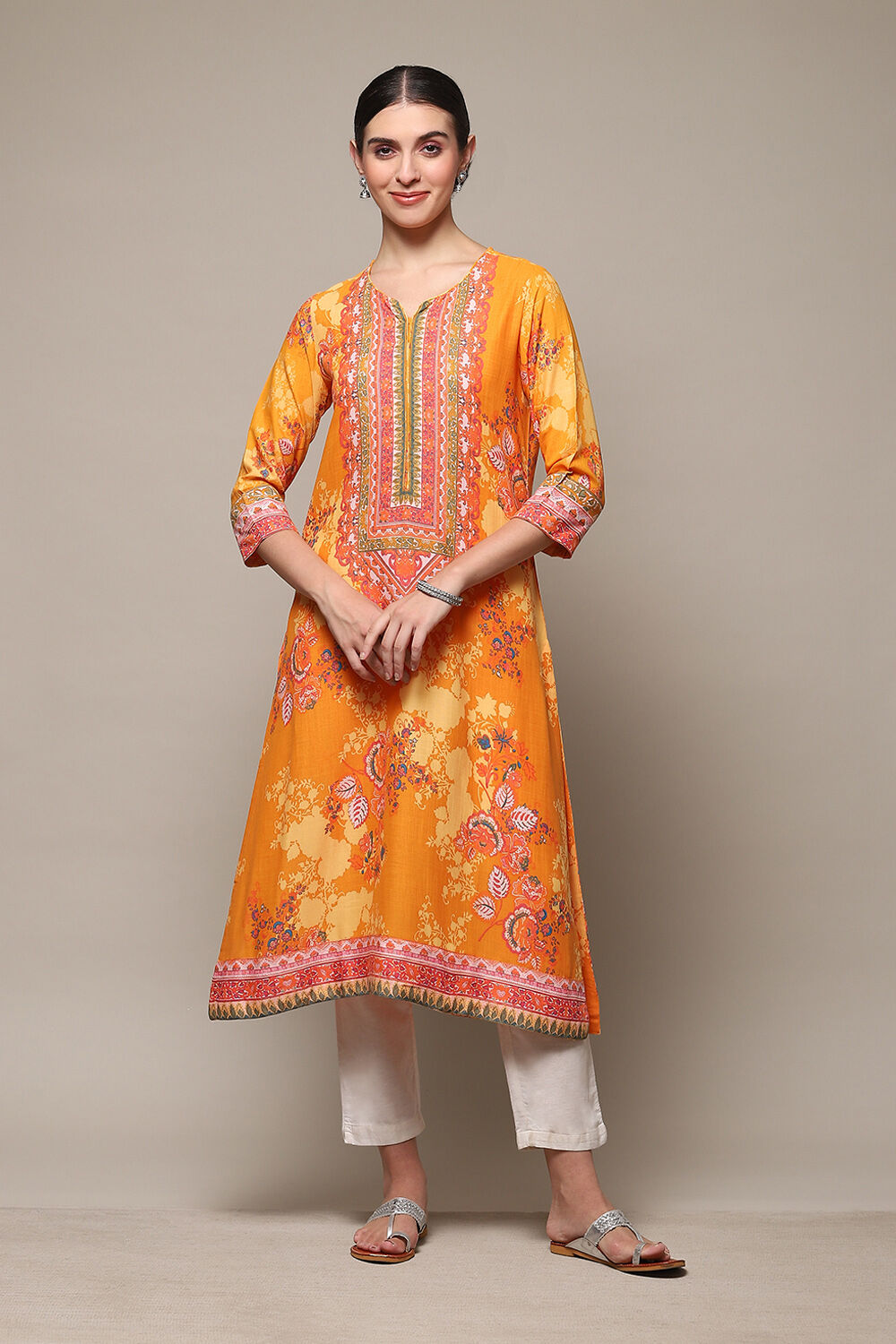 Sky Blue Printed Straight Kurta image number 0