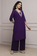 Purple Art Silk Straight Kurta Pants Set image number 5