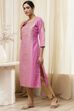 Pink Poly Cotton Straight Yarndyed Kurta image number 2