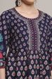 Navy Blue Cotton Printed Anarkali Suit Set image number 1