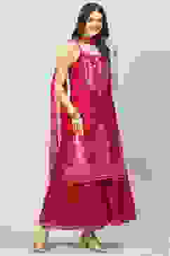 Magenta Cotton Blend Straight Printed Kurta Suit Set image number 6