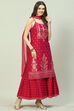 Magenta Cotton Blend Straight Printed Kurta Suit Set image number 6