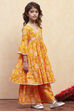 Orange Cotton Printed Tiered Kurta Set image number 5