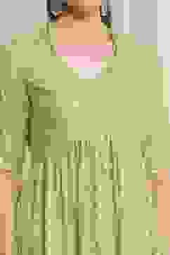 Green Viscose Rayon Flared Kurta Pants Set image number 1