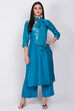 Blue Poly Cotton Straight Kurta Palazzo Suit Set image number 0