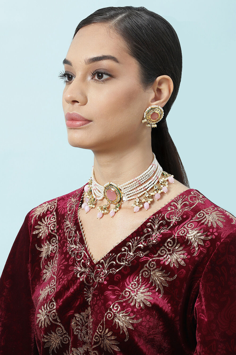 Light Pink Alloy Necklace Set image number 2