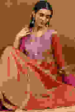 Old Rose-Toned Zari Cotton Embroidered Anarkali Suit Set image number 8