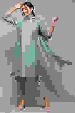 Powder Blue Cambric Narrow Kurta Pant Suit Set image number 8