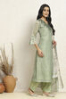 Green Chanderi Hand Embroidered Unstitched Suit Set image number 6