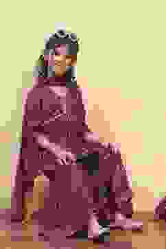 Purple Viscose Rayon Printed Peplum Suit Set image number 0