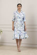 Blue All-Over Floral Printed A-Line Dress image number 5