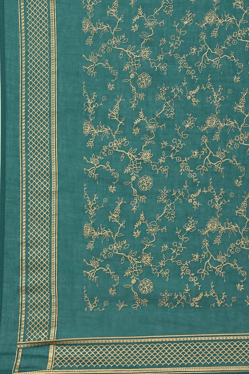 Teal Green Printed Cotton Straight Suit Set image number 3