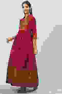 Maroon Yarn-Dyed Flared Kurta image number 2