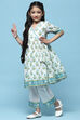 White Printed Cotton Flared Kurta With Straight Palazzo image number 3