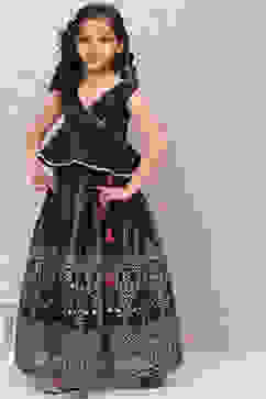 Black Art Silk Flared Lehenga image number 4