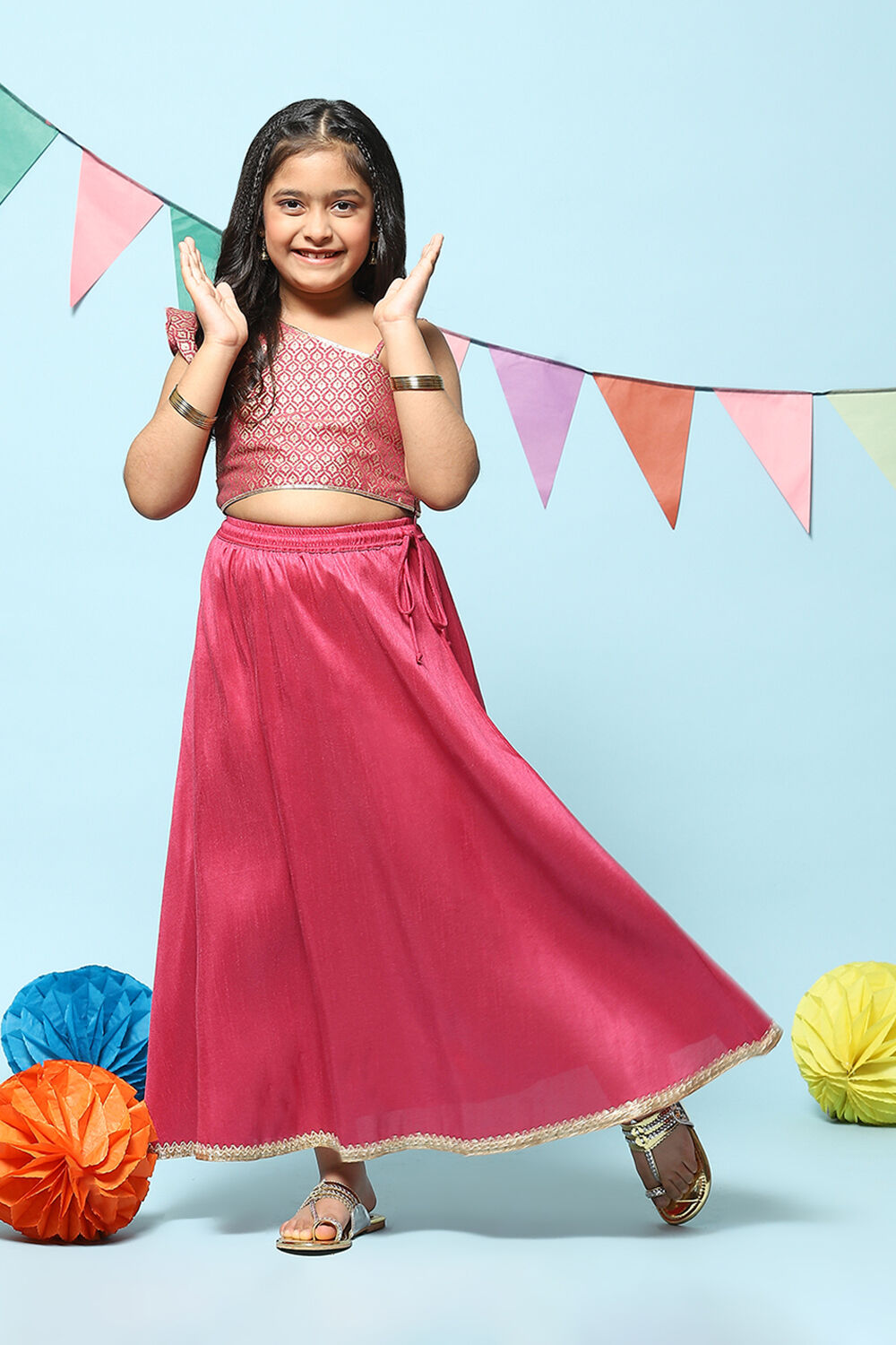 Berry Pink Art Silk Straight Lehenga Set image number 0