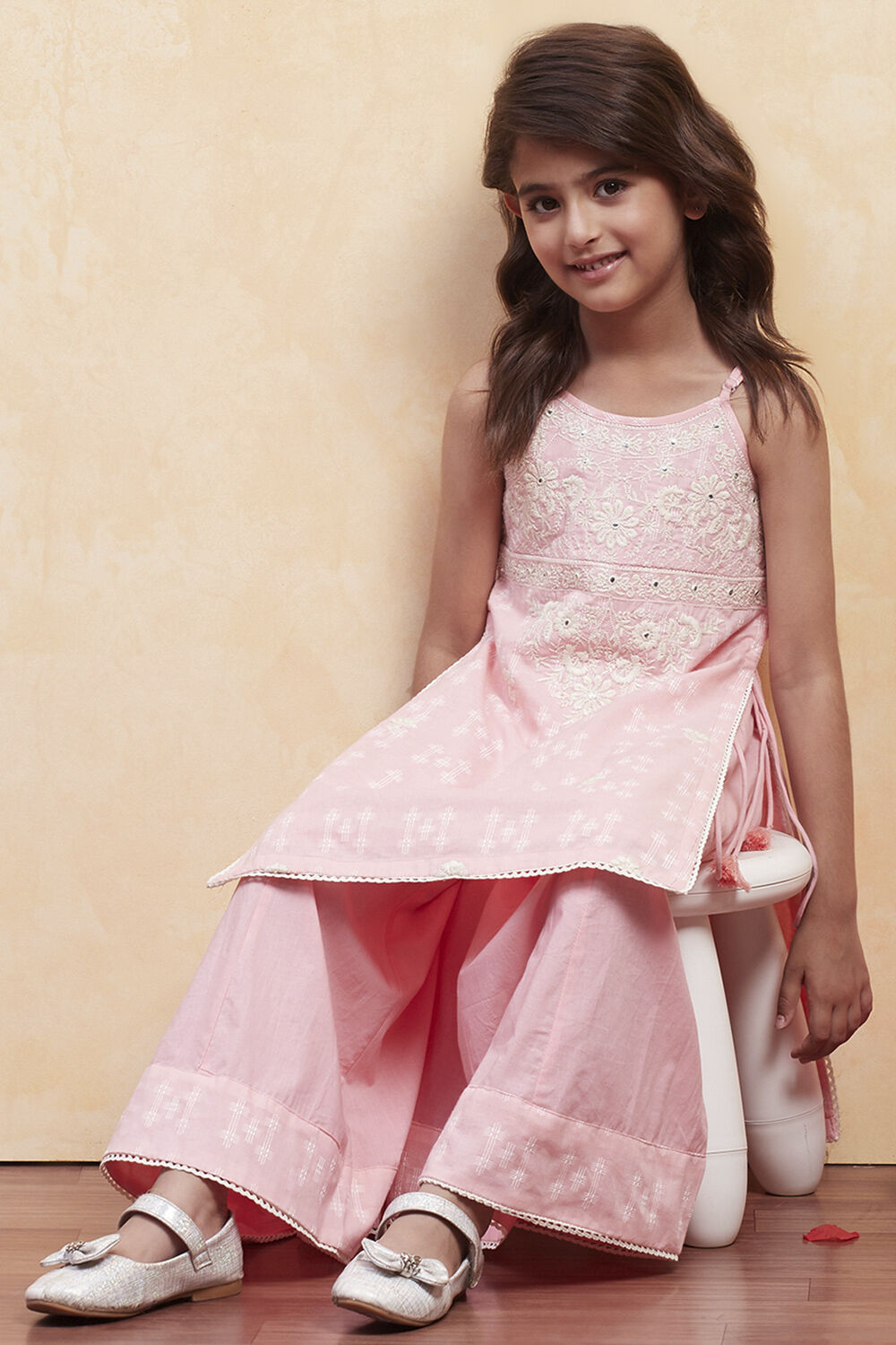 Pink Cotton Strappy Straight Kurta Sharara Set image number 0