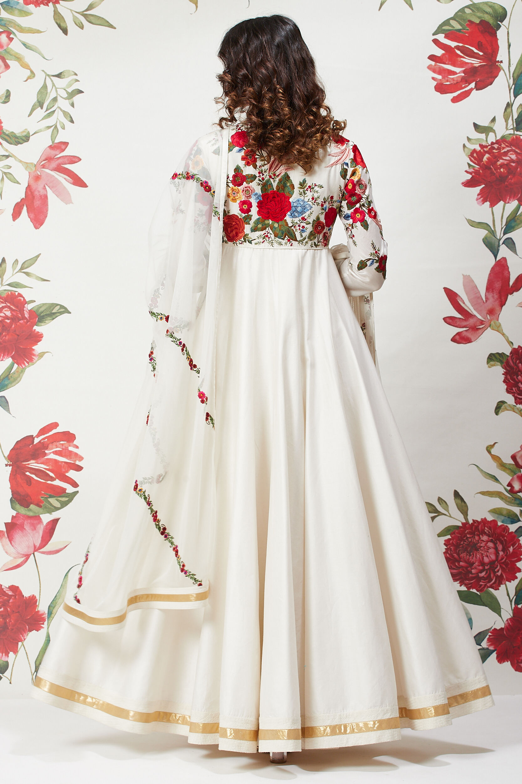 Rohit Bal Black Cotton Silk Anarkali Embroidered Suit image number 8