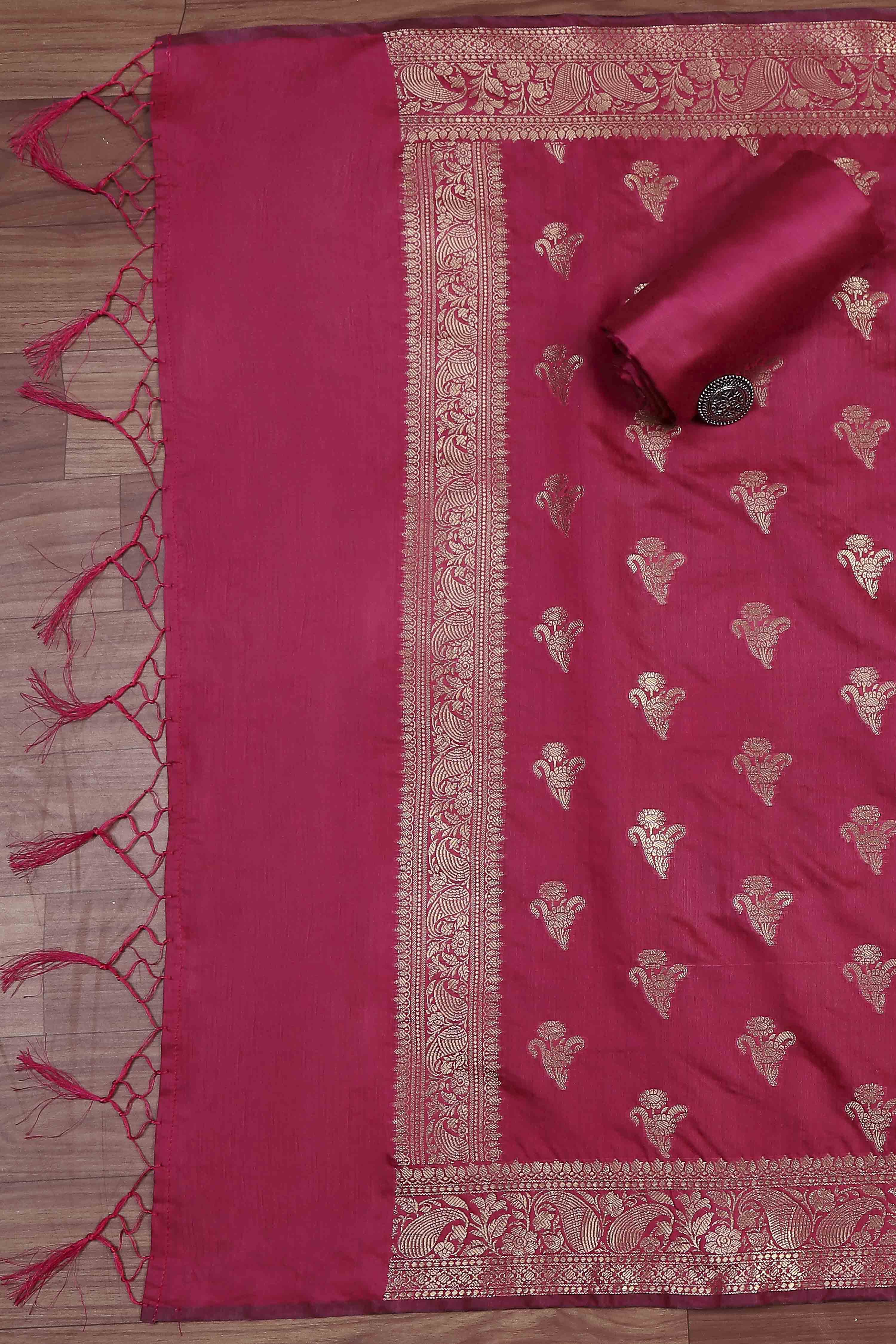 Rani Banarasi Chanderi Banarasi Print Unstitched Suit Set image number 3