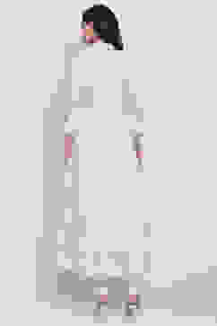 Off White Poly Cotton Flared Kurta Churidar Suit Set image number 6