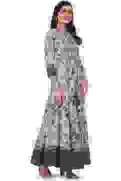 Beige LIVA Flared Printed Kurta Dress image number 3