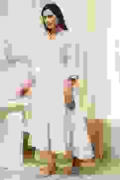 Off-White Cotton Embroidered Gathered Suit Set image number 3