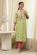 Green Cotton Printed Straight Kurta image number 0